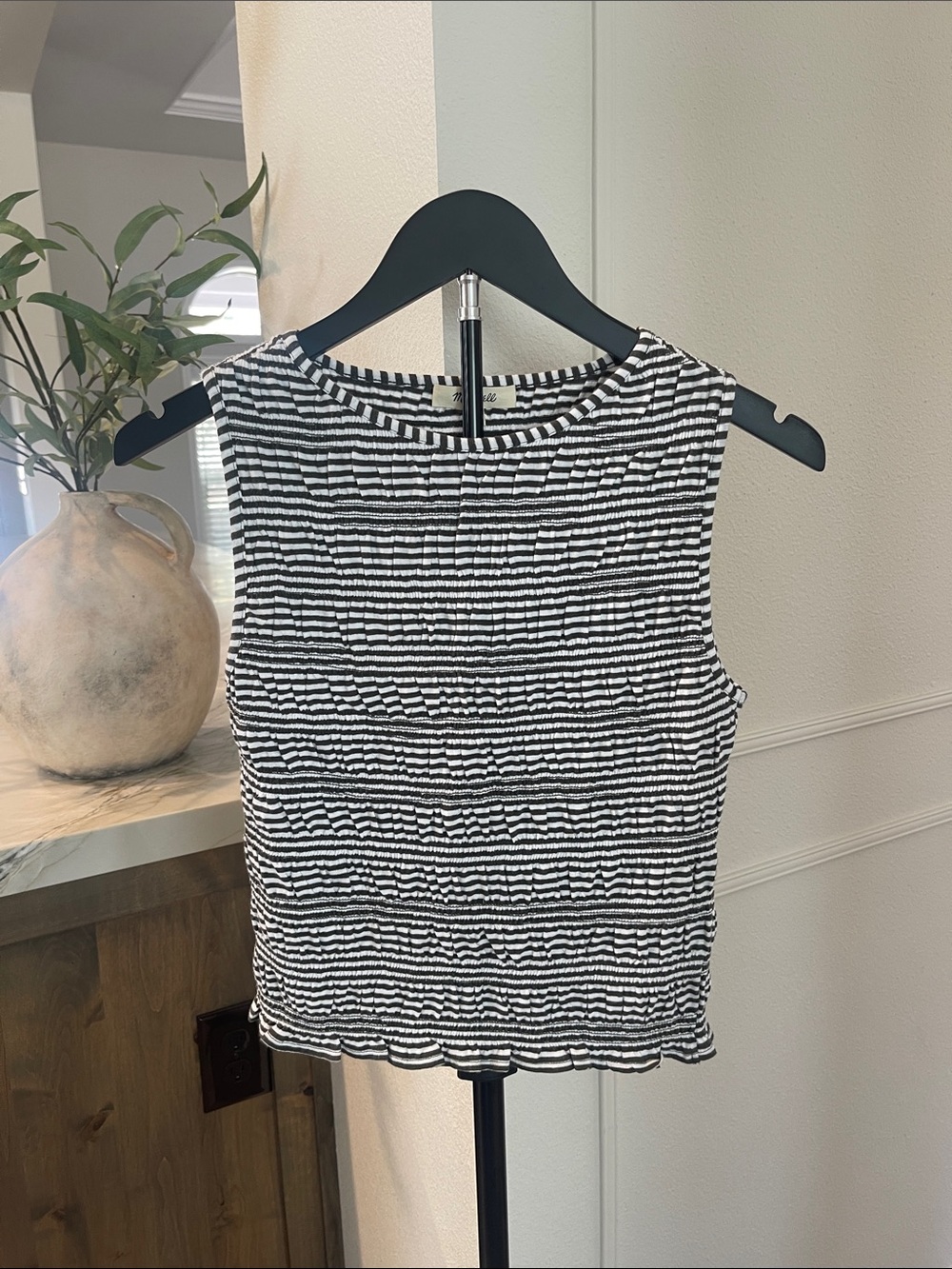Madewell NWT Smocked Boatneck Black & White Striped Tank XXS $60